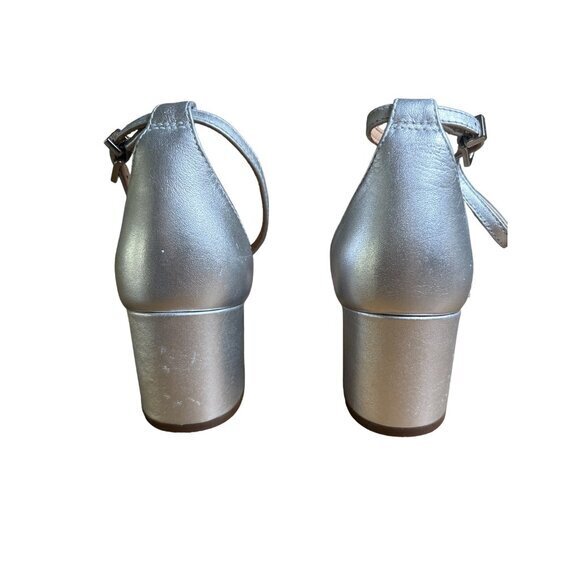 Schultz Roama Block Heel Size 7 B Silver Metallic Leather Ankle Strap NWOB - Picture 3 of 10